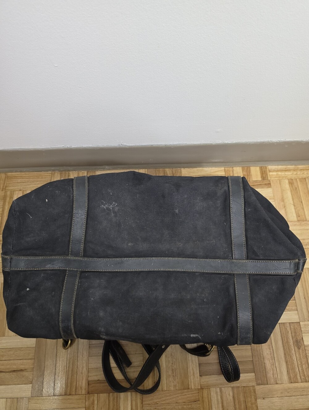 Rugby Classic Black Canvas Duffel Bag with Leather Trim Travel Bag - Picture 12 of 15